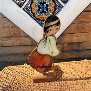 1980 Ted DeGrazia Ken Toney Tea Light Holder in Brown Cream Black 6.5” Tall